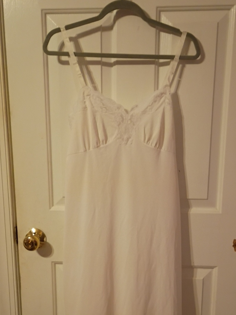 Vintage Shadow Line Classic White Lace-Trim Slip Dress